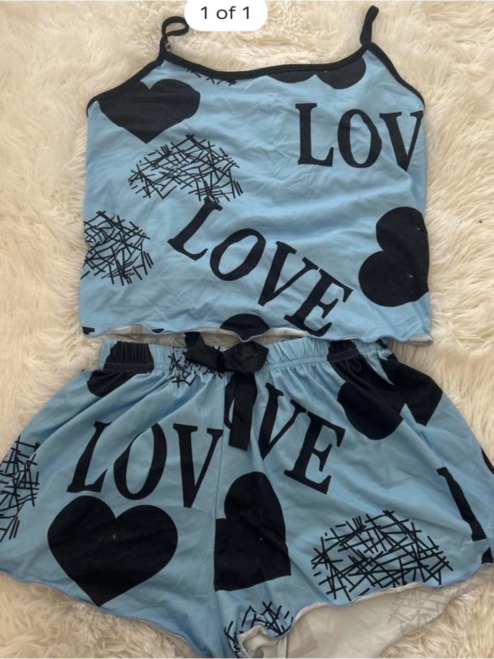 Kids Blue 'LOVE' Heart Print Tank & Shorts Set